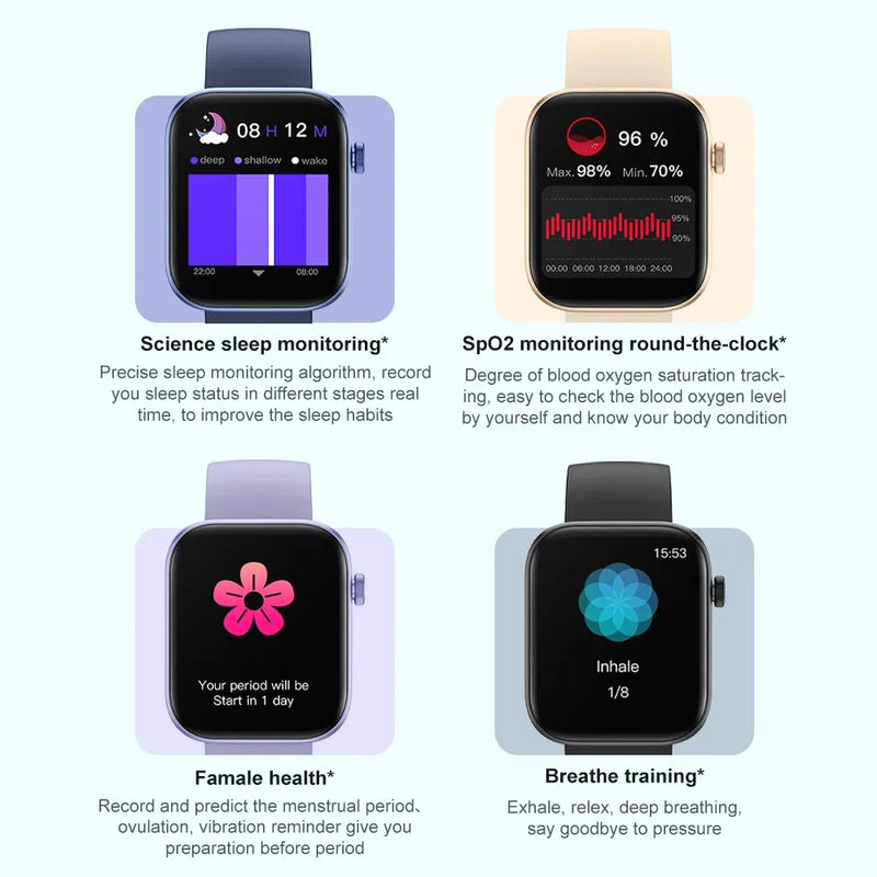 Smartwatch unissex, monitore sua saúde. IP68 Impermeável, com notificações Inteligentes e assistente de Voz.