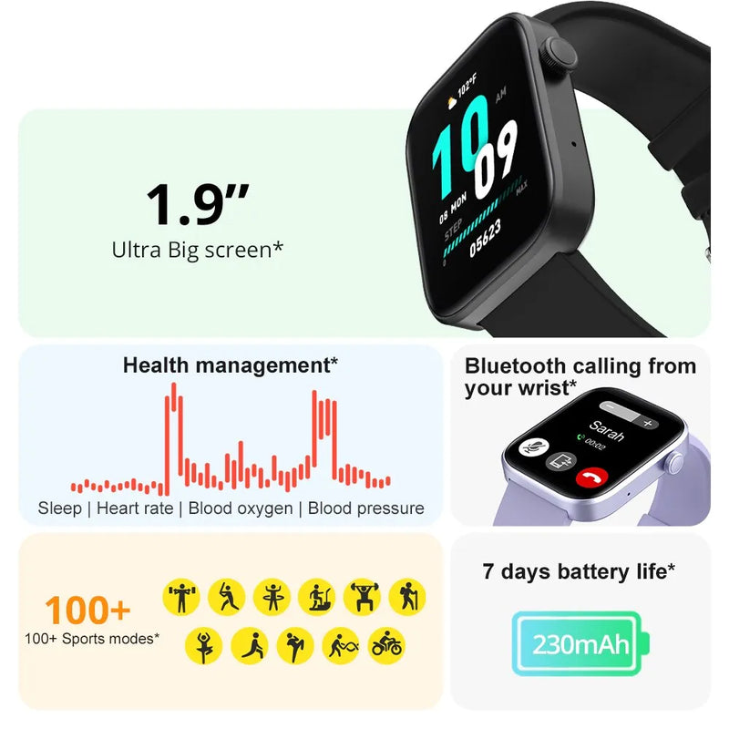 Smartwatch unissex, monitore sua saúde. IP68 Impermeável, com notificações Inteligentes e assistente de Voz.